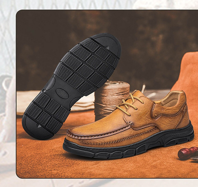 Giày da nam cỡ lớn mũi tròn đế bằng phong cách thường ngày — 18030 màu kaki, 18030 màu vàng nâu, 18030 màu đen, 18030, màu nâu sẫm chi tiết 9