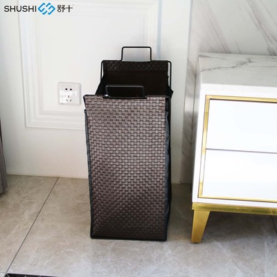 舒十家居X型铁艺喷塑玩具衣物脏衣篓皮革面料时尚可折叠脏衣篮|ms