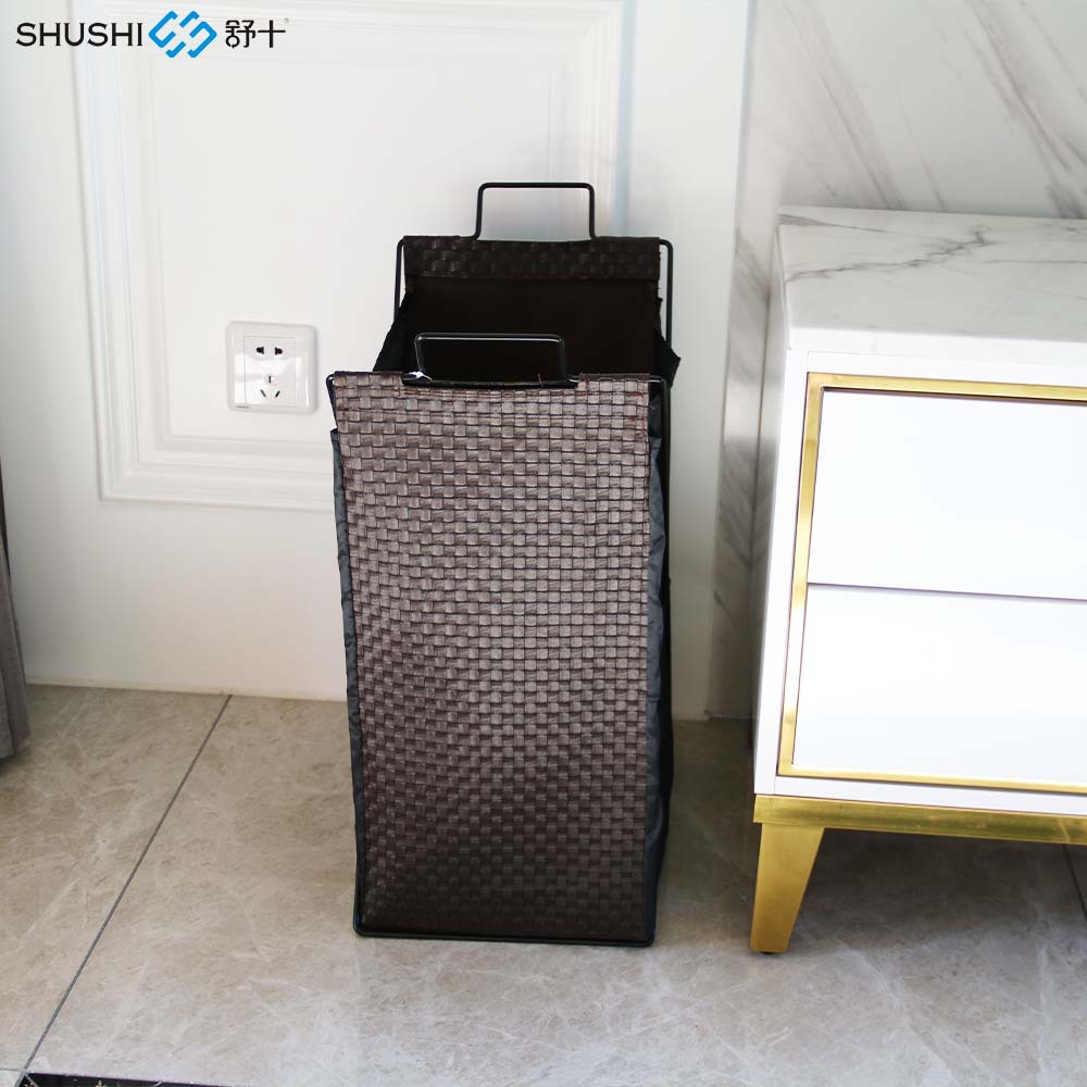 舒十家居X型铁艺喷塑玩具衣物脏衣篓皮革面料时尚可折叠脏衣篮|ms