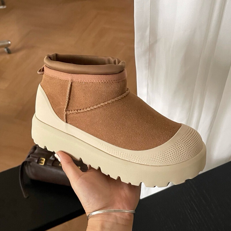 Sangpo Village Low-Top Tasman Mini Short-Tube Sheepskin and Wool Integrated Snow Boots Couple Style with Thick-Soled Fleece-Lined Cotton Shoes for Winter