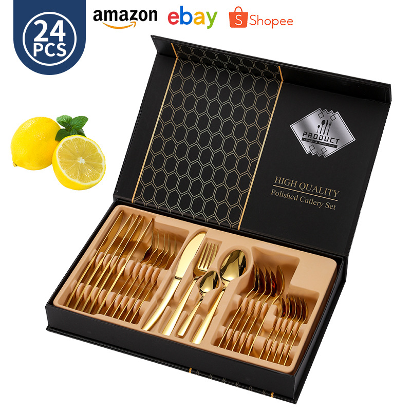 나이프, 포크, 스푼 네이키드 24개 플립탑 선물 상자-골드