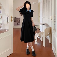大码法式黑色吊带连衣裙套装胖mm显瘦遮肉裙子女小众设计感两件套
