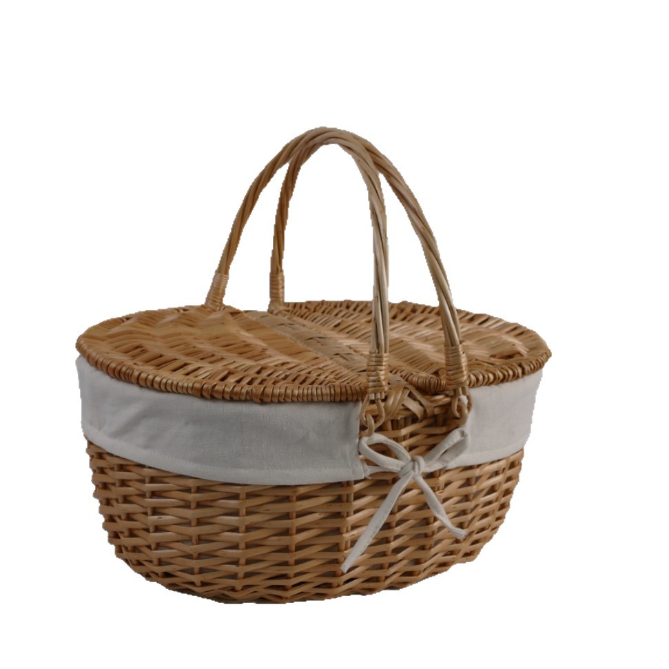 Cestas de picnic de sauce tejidas a mano Cestas de mangas de verduras de mano Cestas de regalo de mano Cestas de almacenamiento Cestas de huevos tejidas de caña