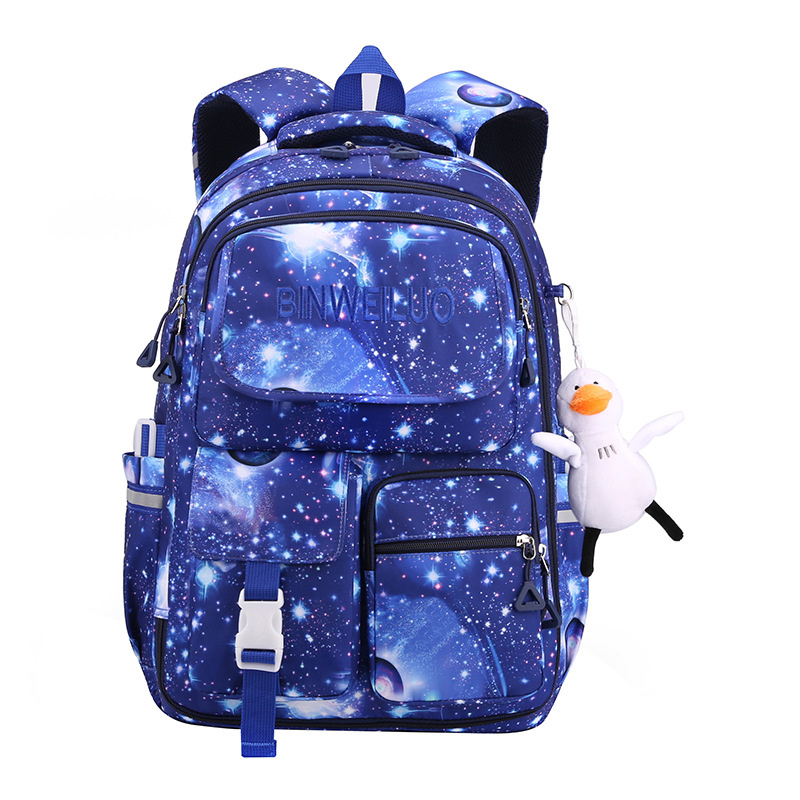 2022 nuevo grado 3-6 escuela primaria mochila de las niñas color de contraste cielo estrellado impresión mochila de la carretilla de los hombres