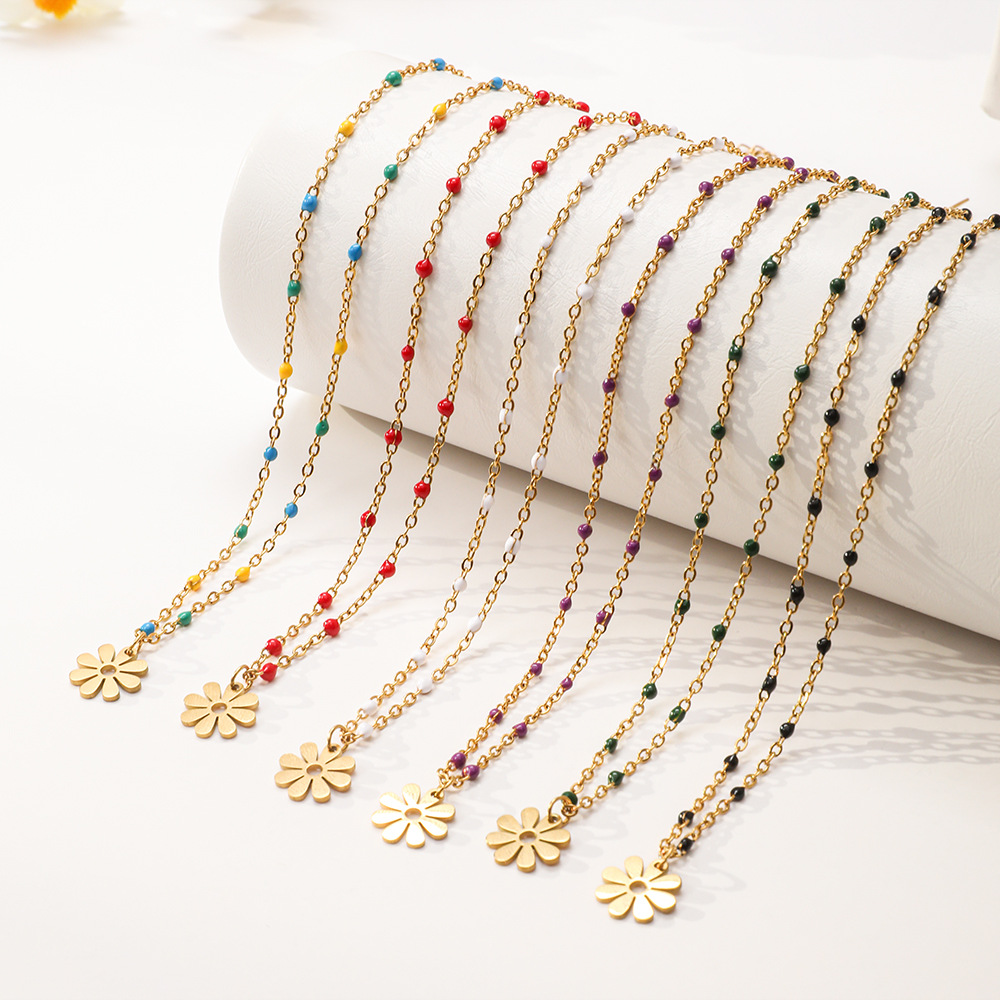 25g Weight Layered Necklaces Classification 1 Piece Quantity Holiday Occasion Stainless Steel Material Flower Pattern Women's Gender Plating Design Vacation Style Vacation Flower Stainless Steel Plating Layered Necklaces 15