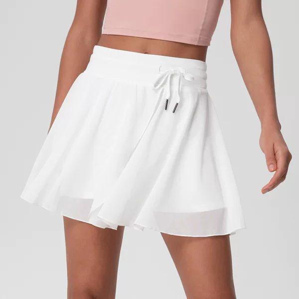 2025 European and American New Style In-Stock Sports Short Skirt Women's Yoga Skirt Pants Anti-Exposure High-Waisted Mesh Fitness Skirt Tennis