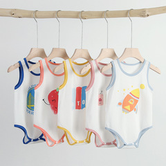 Baby Padded Bodysuit Summer Thin Sleeveless Baby Onesie Backless Triangle Tee Newborn Tummy Control Crawler Outfit