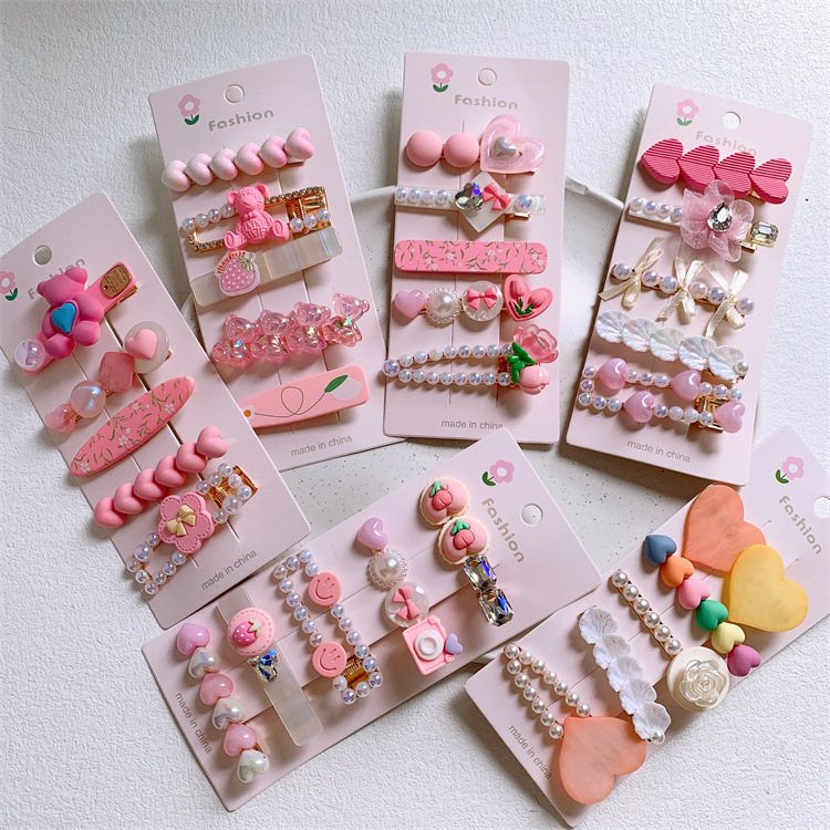 兒童彩色愛心髮夾頭飾可愛少女心珍珠一字夾子發卡劉海碎發側邊夾