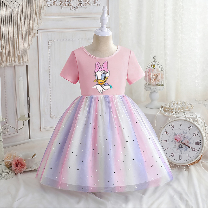 New Girls Dress Summer Short-Sleeved Children's Clothing Girl Gauze Skirt Daisy Princess Skirt Children's Skirt Minnie Mouse