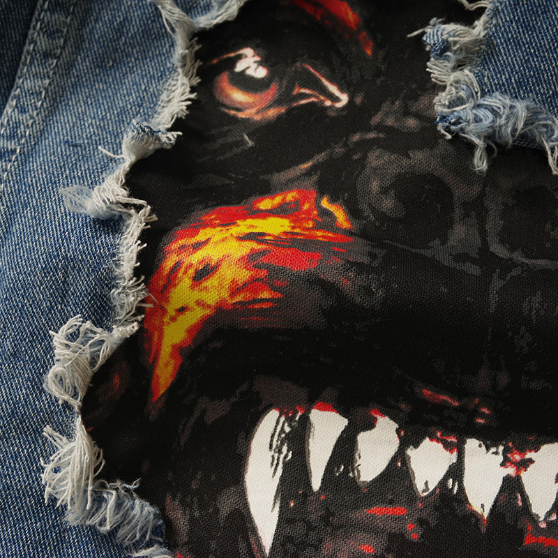 Men's Denim Jacket High Street Trendy Loose Fit Printed Patch_voghion.com