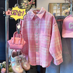 Girls' Shirt Spring and Autumn 2025 New Big Children's Sweet Plaid Shirt Long-sleeved T-shirt Girls' Thin Coat Trendy
