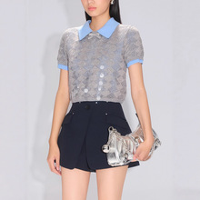 甜美蝴蝶结亮片T恤2025夏季新款设计感镂空圆领套头衫针织衫上衣