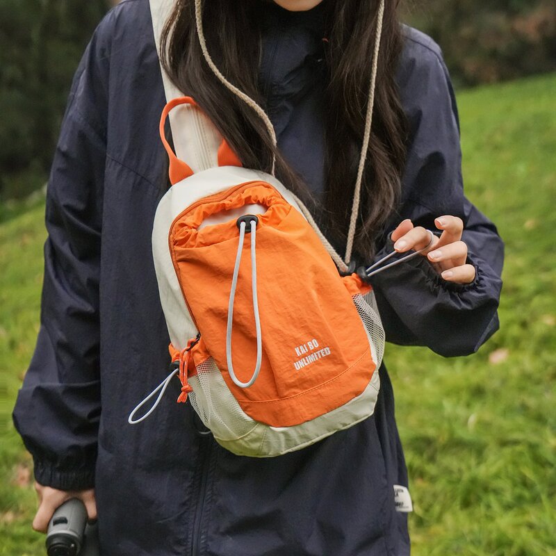 Outdoor Hiking Lightweight Water Bottle Chest Bag, Unisex Drawstring Shoulder Bag, Casual Travel Hiking Color-Blocking Phone Crossbody Bag