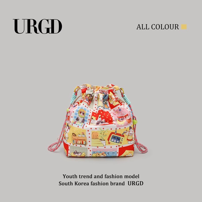 CHARHP&KEJNT官方正品夏天多巴胺小猫涂鸦印花抽绳包高颜值通勤包