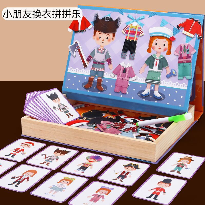 Educación infantil puzzles magnéticos pegatinas de dibujos animados princesa cambio de personaje cambio de ropa puzzle magnético tablero de dibujo juguete