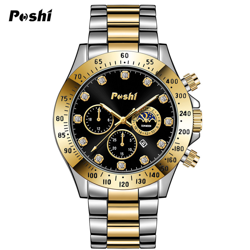 2023 nuevo reloj de negocios POSHI reloj de moda para hombres falso calendario luminoso de tres ojos reloj de cuarzo impermeable deportivo