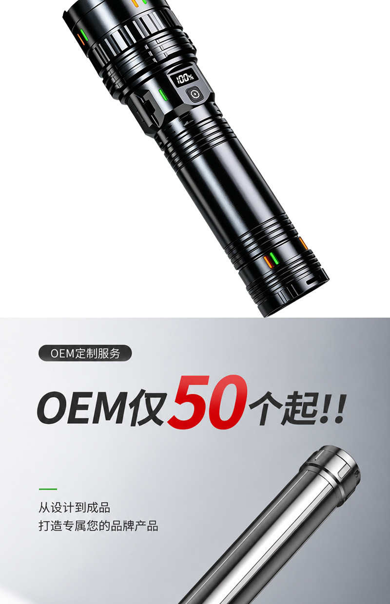 Cross-border ultra-bright tactical outdoor flashlight made of aluminum alloy with digital display, retractable zoom, and long battery life
