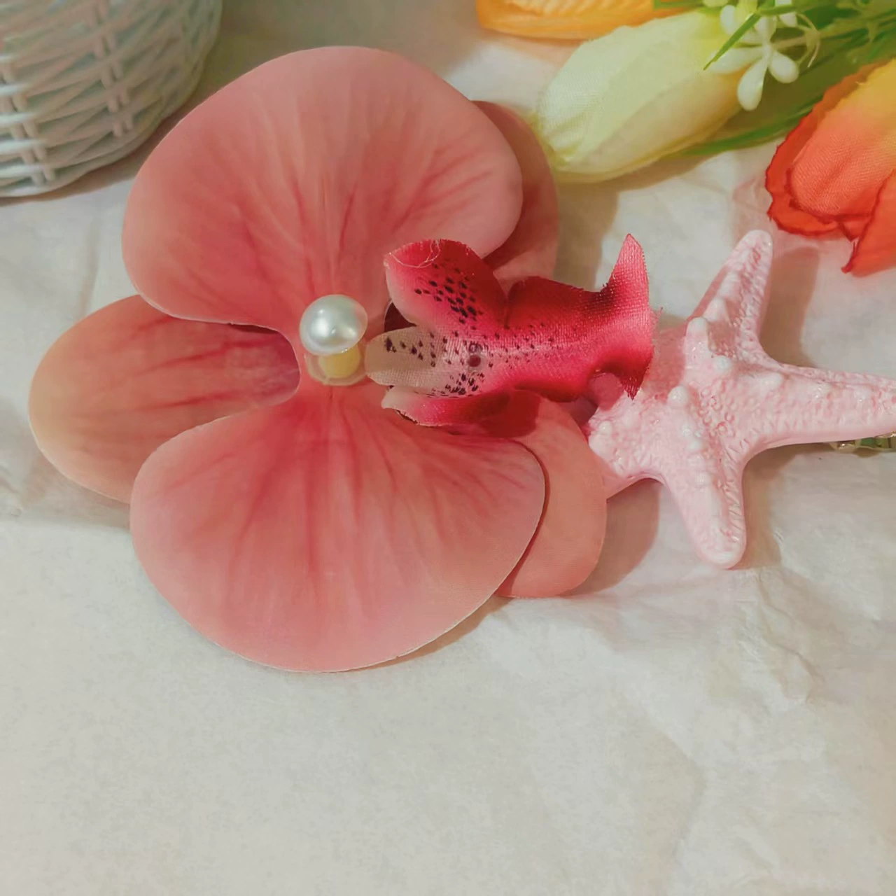 Hairgrip floral clips, princess French-style phalaenopsis & plumeria, multi-size duckbill & pins