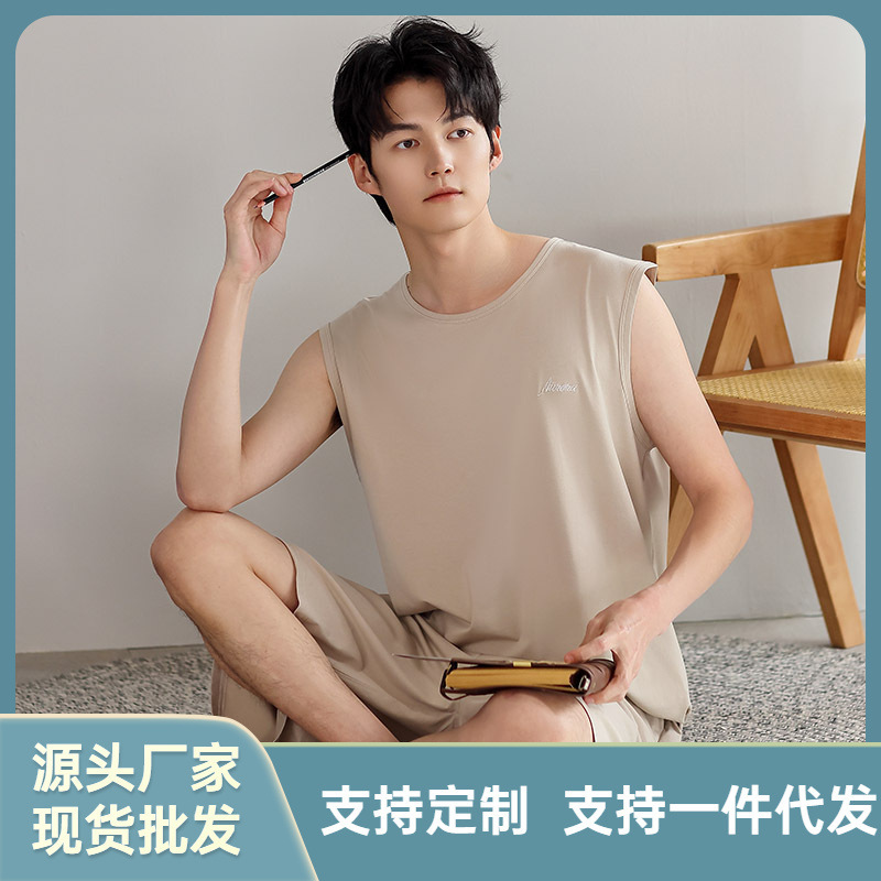 Pajamas Men's Summer Modal Vest Sleeveless Shorts Thin plus size Sports Leisure Summer Home Clothes Outer Wear