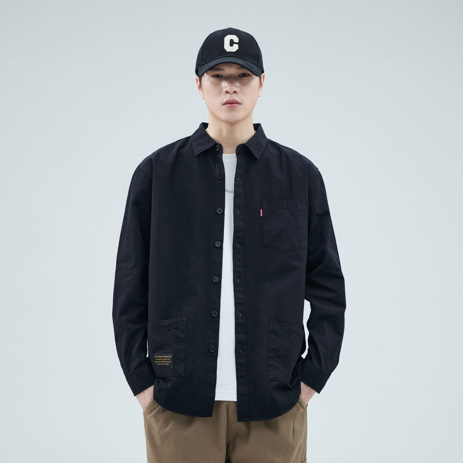 Camisas personalizadas exclusivas de fábrica de primavera y verano masculinas de algodón americano herramientas sueltas de alta calidad estilo de tendencia de puerto