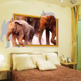 墙贴3D立体大象假窗贴画客厅装饰贴纸家具创意XH0892