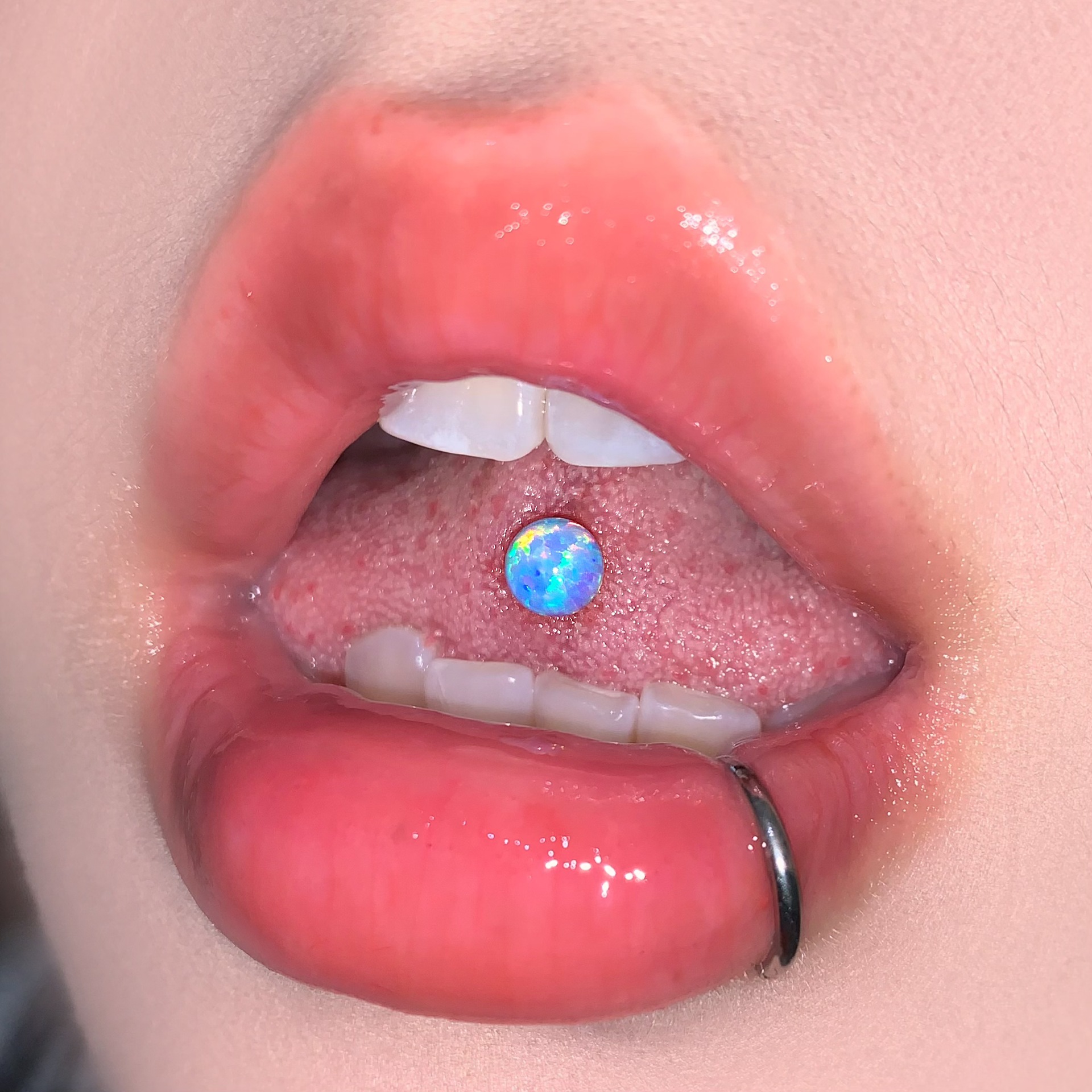 Opal Tongue Barbell Steel Titanium External Thread Tongue Ring Piercing Jewelry Hot Girl detail image 10