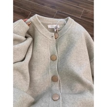 小金扣软糯针织毛衣开衫女2025春季宽松减龄上衣纯色简约百搭外套