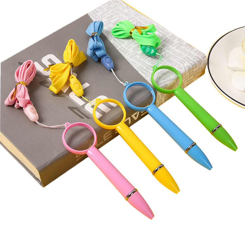 Hot Selling lanyard pen printing logo magnifying glass ballpoint pen processing logo neutral office pen student pen
