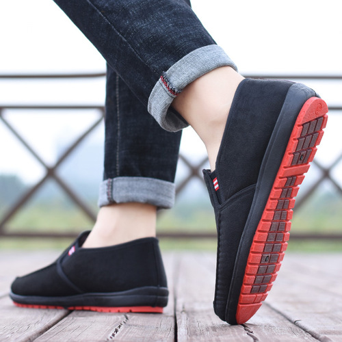 Old Beijing cloth shoes men's winter Korean version warm slip-on thickened casual cotton shoes canvas cotton shoes flat bottom work shoes