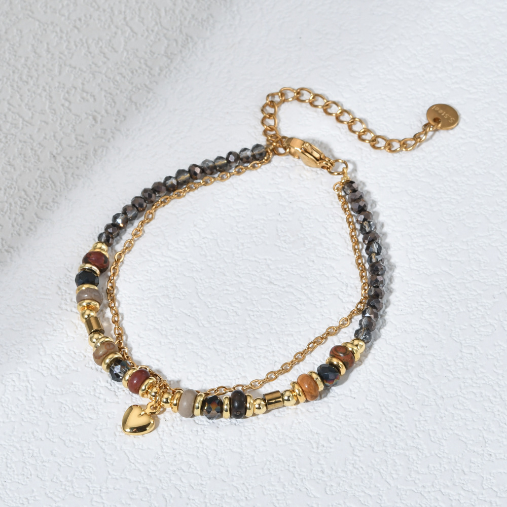 Bracelets Classification 304 Stainless Steel, Artificial Crystal Chain Material Retro Classic Style Geometric 304 Stainless Steel Artificial Crystal Beaded Chain Cable Chain Lobster Trigger Clasp Closure Beaded Bracelets Wholesale