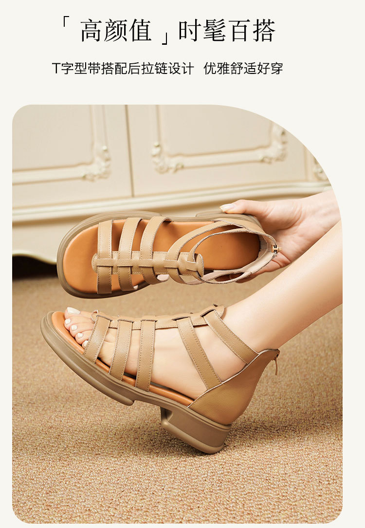 Sandal da thật quai chữ V đế dày mềm mại cho nữ — Màu đen chi tiết 22