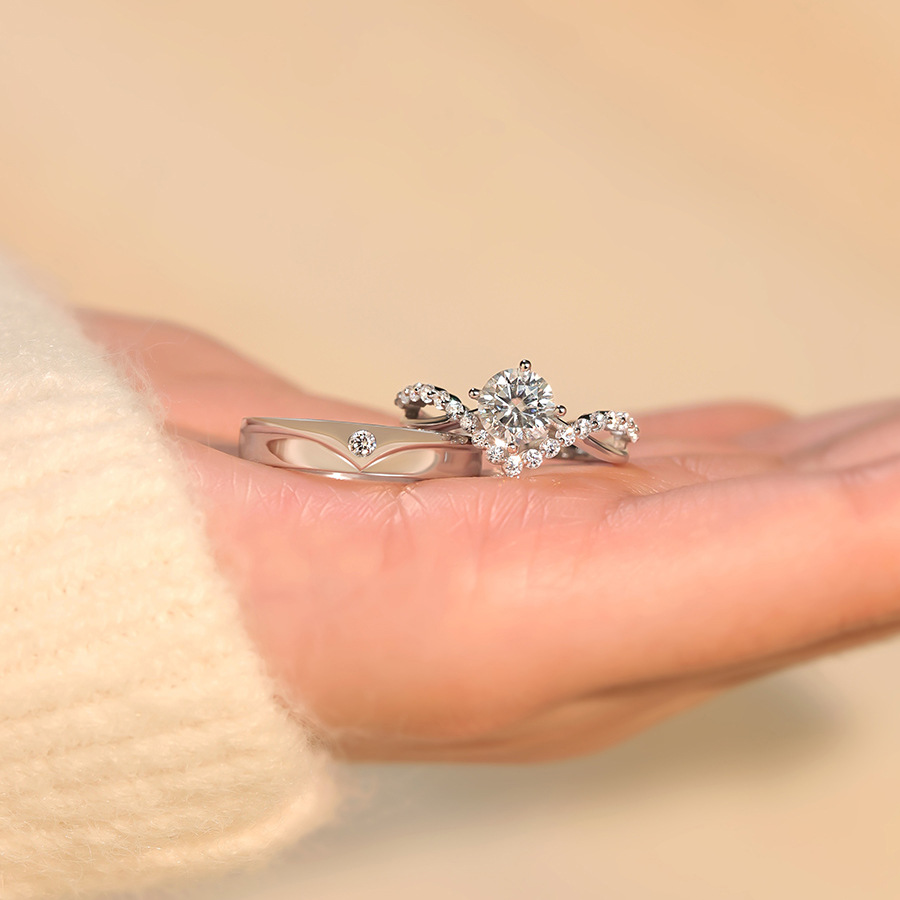 s925 Silver Crowned for Love Couple Ring for Men and Women Simulation for Engagement Diamond Ring Ring Ring Jewelry