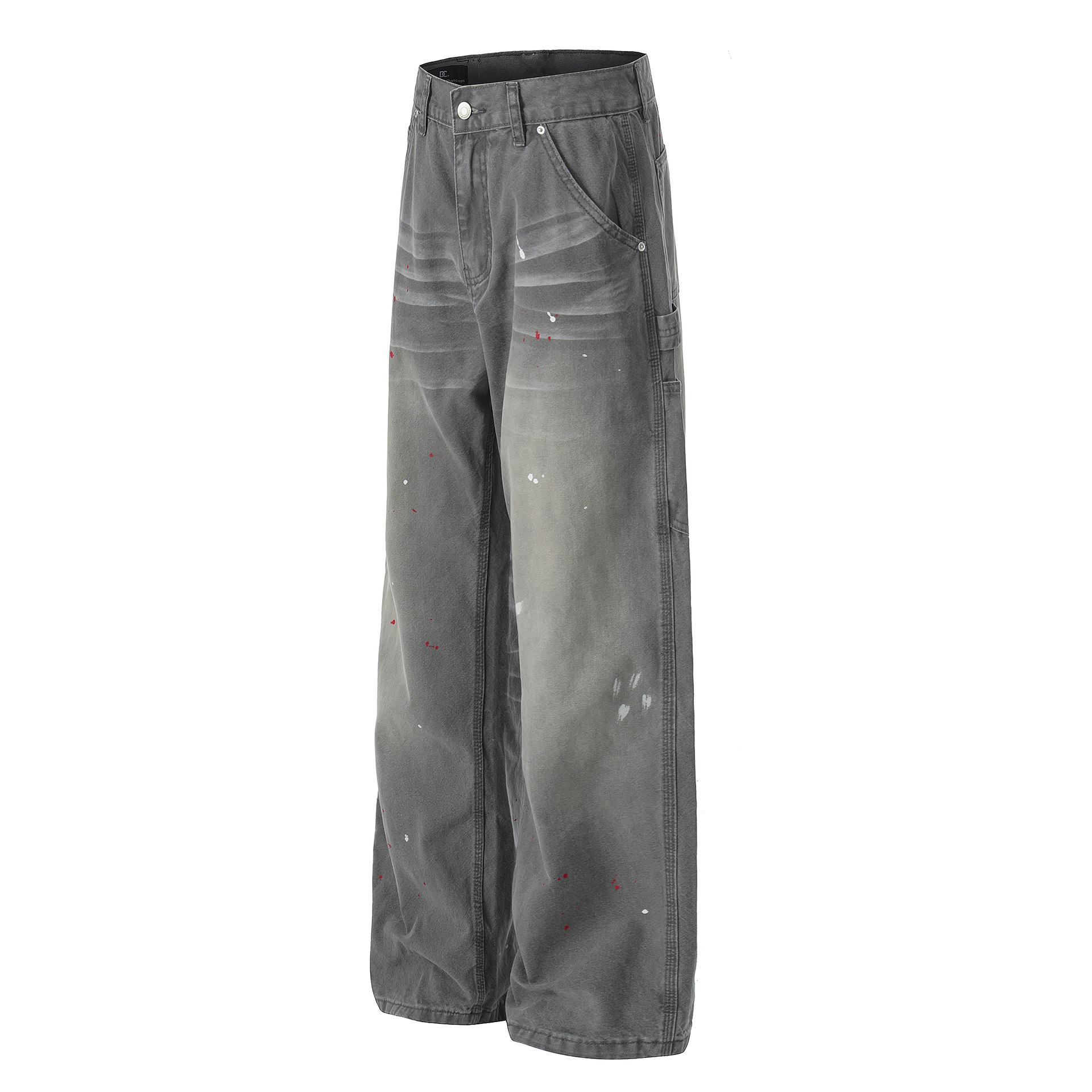 Men's Wide Leg Jeans High Street Style Z059 Whisker Texture Artificial Paint Splatter Design_mkmklike.com
