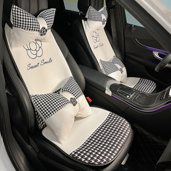汽車坐墊四季通用款簡約網紅冰絲透氣山茶花座墊腰靠枕頭枕夏季女