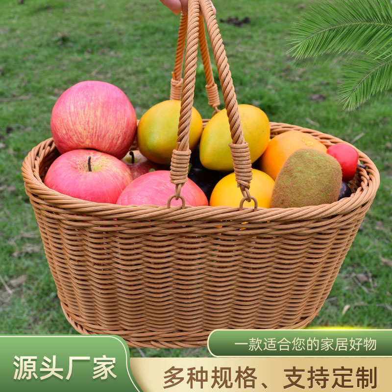 Cesta de ratán cesta de compras portátil de plástico recogiendo cesta de frutas merienda cesta de almacenamiento cesta de frutas y verduras cesta tejida cesta de picnic