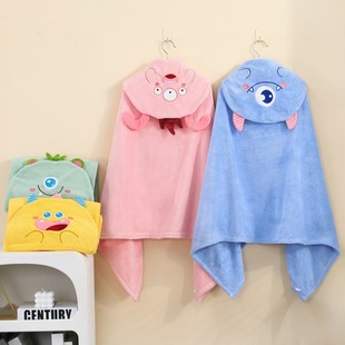 Factory wholesale cute coral fleece children's small monster cloak bath towel thickened absorbent home hooded cartoon bathrobe