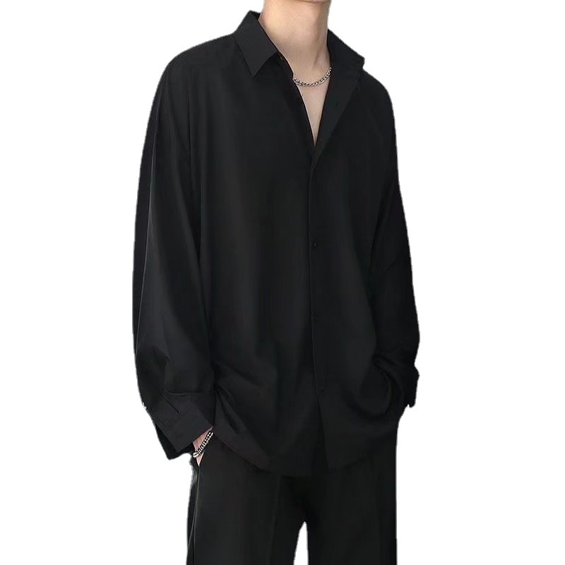 Autumn High-end Casual Long-sleeved Shirt Non-ironing Loose Chiffon Draping Shirt Men's Korean-style Fashionable Handsome