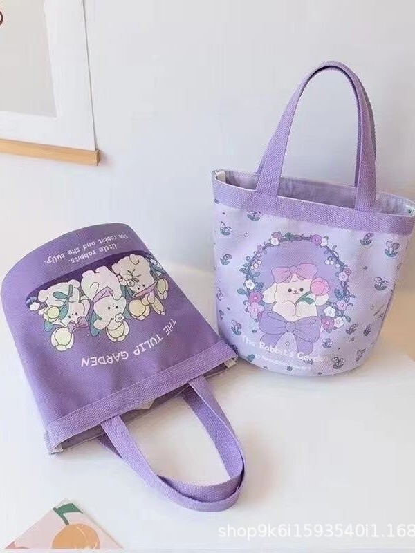 可爱卡通插画水桶包小包包女 ins风手提包帆布包圆筒包学生便当袋|undefined