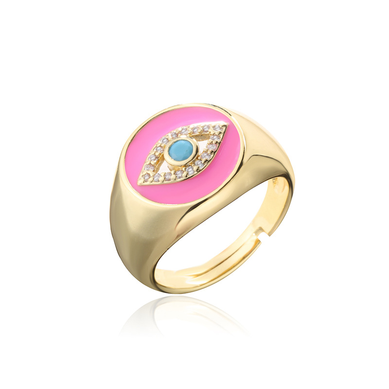 Aogu Cross-border Supply European And American Fashion New Copper Plating 18k Gold Dripping Zircon Devil's Eye Open Ring display picture 7