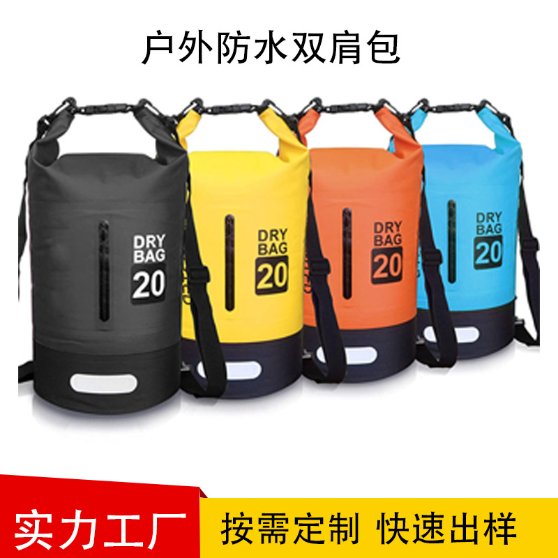 Two-Color Spliced Waterproof Bucket Bag, Thickened Pvc Waterproof Bag, Outdoor Sports Swimming Rafting Dry and Wet Separation Waterproof Bag