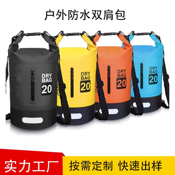Two-Color Spliced Waterproof Bucket Bag, Thickened Pvc Waterproof Bag, Outdoor Sports Swimming Rafting Dry and Wet Separation Waterproof Bag
