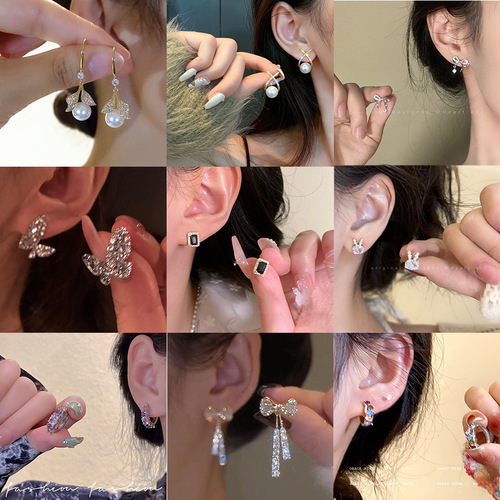 S925 Silver Needle Pearl Bow Micro-Inlaid Earrings Women's Fashion Niche Temperament High-end Features Popular Earrings