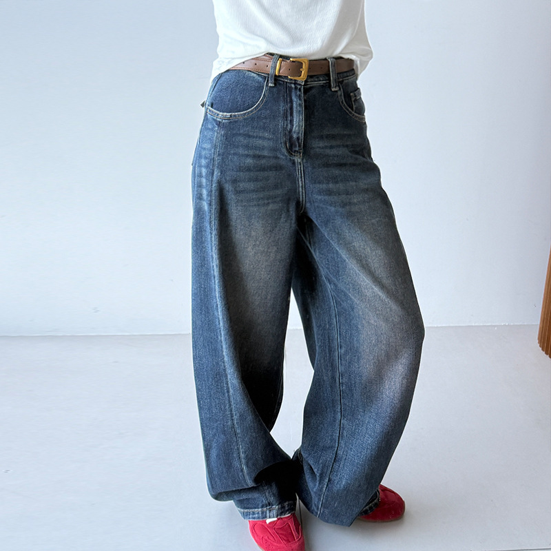 Italian HM Washed Wide-Leg Jeans 26 Autumn/Winter High-Waisted Slimming Loose Versatile Casual Straight-Leg Trousers