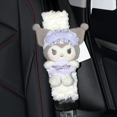 Pajamas Sanrio Safety Belt Shoulder Pads Cute Cartoon Plush Car Protective Cover Car Protective Cover for Couples (Seat belt shoulder pad) - cool-eye-mask-white-plush-shoulder-cover-1-piece