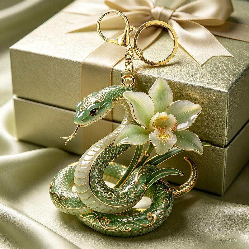 Magnolia Snake Luxury Keychain: A high-end, sophisticated metal accessory with a museum feel, perfect as a gift for friends or as a bag charm, featuring an original, trendy Chinese design