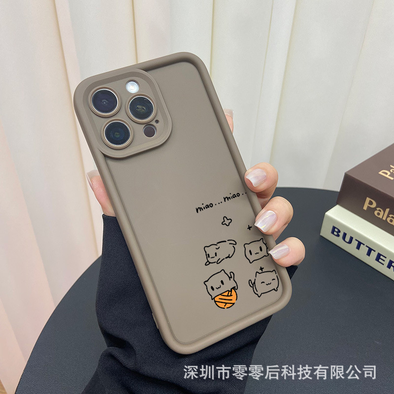 线条猫咪适用苹果15手机壳iphone12promax套14/13/11/XR金刚砂16