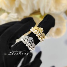 轻奢时尚复古皇冠珍珠戒指简约百搭小香风满天星锆石开口女戒指环