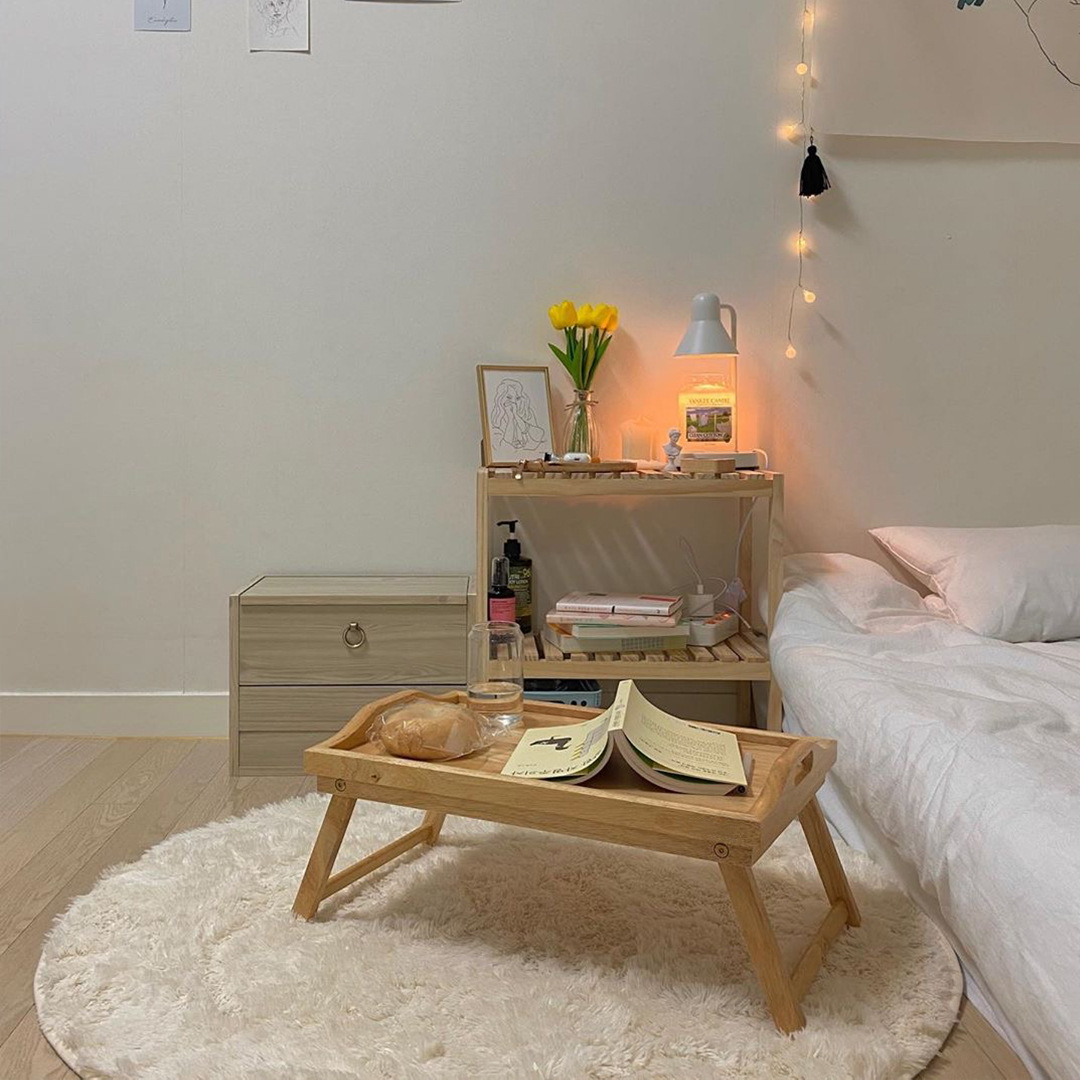 Lazy Bedside Small Table, Instagram-Worthy Folding Dining Table, Bamboo College Dorm Laptop Desk with Portable Tray