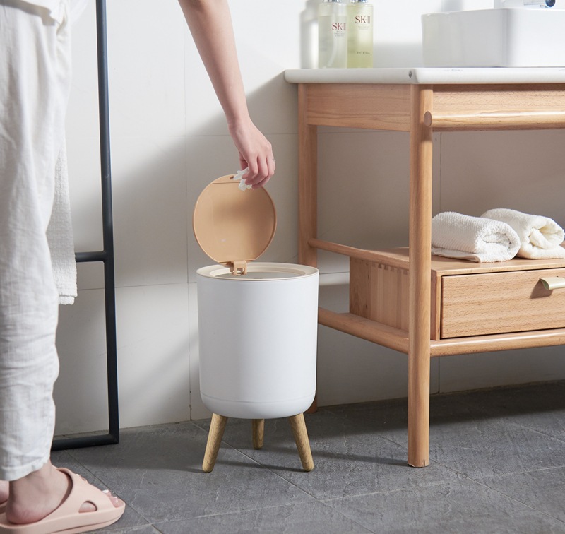 Home Bathroom Large Capacity Luxury Large Push-Open With Lid Japanese Style Trash Can Living Room Kitchen Dorm Bedroom