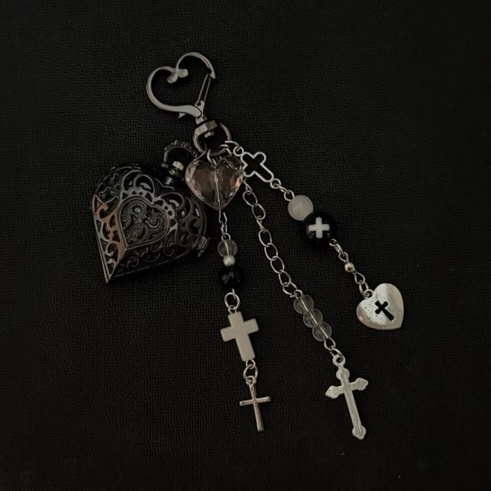 Vintage Heart Keychain Pocket Watch Pendant Star Moon Necklace_voghion.com
